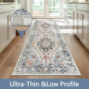 Homcomoda Vintage Area Rug 5x8 Washable Living Room Rug Indoor Non-Slip Print Accent Rugs for Bedroom Distressed Thin Throw Rugs Carpet for Living Room Dining Room Kitchen