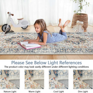 Homcomoda Vintage Area Rug 5x8 Washable Living Room Rug Indoor Non-Slip Print Accent Rugs for Bedroom Distressed Thin Throw Rugs Carpet for Living Room Dining Room Kitchen