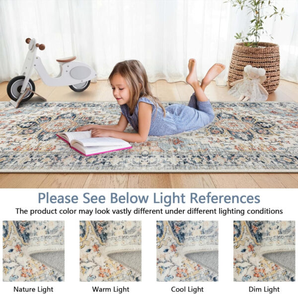 Homcomoda Vintage Area Rug 5x8 Washable Living Room Rug Indoor Non-Slip Print Accent Rugs for Bedroom Distressed Thin Throw Rugs Carpet for Living Room Dining Room Kitchen