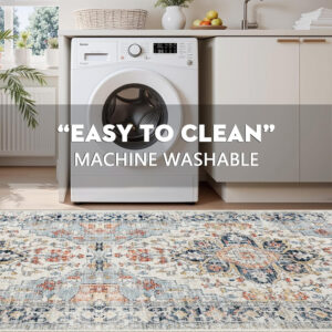Homcomoda Vintage Area Rug 5x8 Washable Living Room Rug Indoor Non-Slip Print Accent Rugs for Bedroom Distressed Thin Throw Rugs Carpet for Living Room Dining Room Kitchen