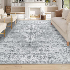 Homcomoda Vintage Area Rug 5x8 Washable Living Room Rug Indoor Non-Slip Print Accent Rugs for Bedroom Distressed Thin Throw Rugs Carpet for Living Room Dining Room Kitchen