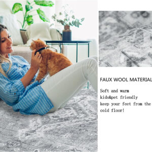 Homcomoda Vintage Area Rug 5x8 Washable Living Room Rug Indoor Non-Slip Print Accent Rugs for Bedroom Distressed Thin Throw Rugs Carpet for Living Room Dining Room Kitchen