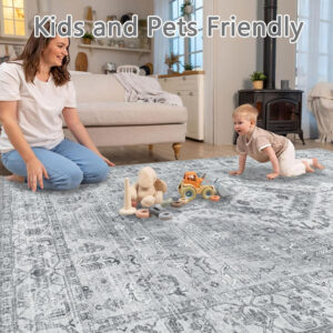 Homcomoda Vintage Area Rug 5x8 Washable Living Room Rug Indoor Non-Slip Print Accent Rugs for Bedroom Distressed Thin Throw Rugs Carpet for Living Room Dining Room Kitchen