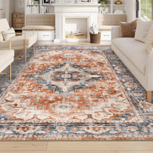 Homcomoda Vintage Area Rug 5x8 Washable Living Room Rug Indoor Non-Slip Print Accent Rugs for Bedroom Distressed Thin Throw Rugs Carpet for Living Room Dining Room Kitchen