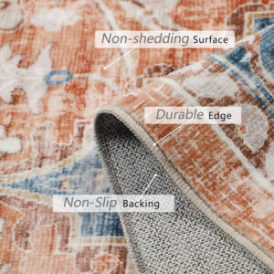 Homcomoda Vintage Area Rug 5x8 Washable Living Room Rug Indoor Non-Slip Print Accent Rugs for Bedroom Distressed Thin Throw Rugs Carpet for Living Room Dining Room Kitchen
