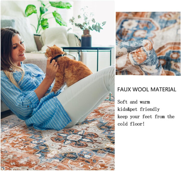 Homcomoda Vintage Area Rug 5x8 Washable Living Room Rug Indoor Non-Slip Print Accent Rugs for Bedroom Distressed Thin Throw Rugs Carpet for Living Room Dining Room Kitchen