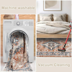 Homcomoda Vintage Area Rug 5x8 Washable Living Room Rug Indoor Non-Slip Print Accent Rugs for Bedroom Distressed Thin Throw Rugs Carpet for Living Room Dining Room Kitchen