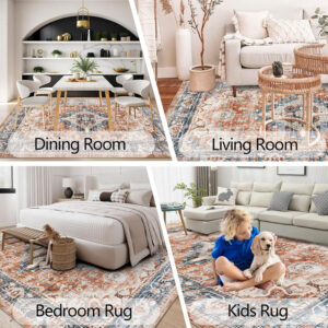 Homcomoda Vintage Area Rug 5x8 Washable Living Room Rug Indoor Non-Slip Print Accent Rugs for Bedroom Distressed Thin Throw Rugs Carpet for Living Room Dining Room Kitchen