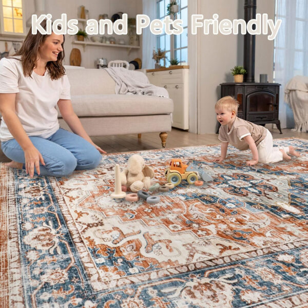 Homcomoda Vintage Area Rug 5x8 Washable Living Room Rug Indoor Non-Slip Print Accent Rugs for Bedroom Distressed Thin Throw Rugs Carpet for Living Room Dining Room Kitchen