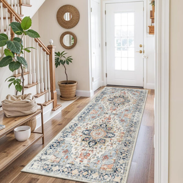 Homcomoda Vintage Area Rug 5x8 Washable Living Room Rug Indoor Non-Slip Print Accent Rugs for Bedroom Distressed Thin Throw Rugs Carpet for Living Room Dining Room Kitchen