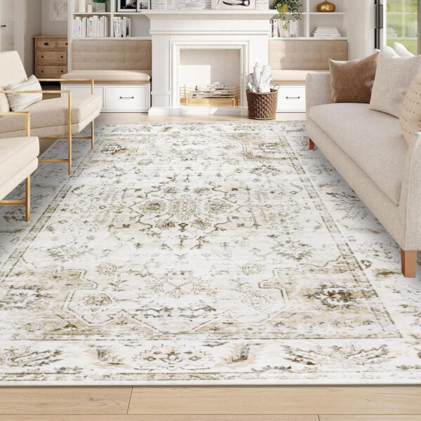 Homcomoda Vintage Area Rug 5x8 Washable Living Room Rug Indoor Non-Slip Print Accent Rugs for Bedroom Distressed Thin Throw Rugs Carpet for Living Room Dining Room Kitchen