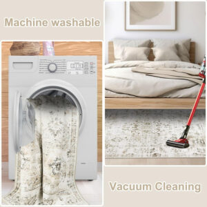 Homcomoda Vintage Area Rug 5x8 Washable Living Room Rug Indoor Non-Slip Print Accent Rugs for Bedroom Distressed Thin Throw Rugs Carpet for Living Room Dining Room Kitchen