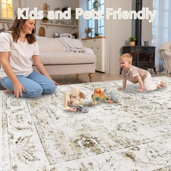 Homcomoda Vintage Area Rug 5x8 Washable Living Room Rug Indoor Non-Slip Print Accent Rugs for Bedroom Distressed Thin Throw Rugs Carpet for Living Room Dining Room Kitchen