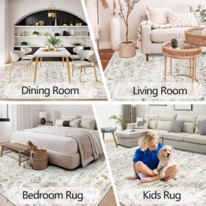 Homcomoda Vintage Area Rug 5x8 Washable Living Room Rug Indoor Non-Slip Print Accent Rugs for Bedroom Distressed Thin Throw Rugs Carpet for Living Room Dining Room Kitchen