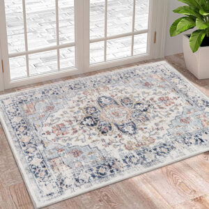 Homcomoda Vintage Area Rug 5x8 Washable Living Room Rug Indoor Non-Slip Print Accent Rugs for Bedroom Distressed Thin Throw Rugs Carpet for Living Room Dining Room Kitchen