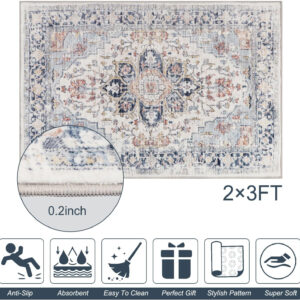 Homcomoda Vintage Area Rug 5x8 Washable Living Room Rug Indoor Non-Slip Print Accent Rugs for Bedroom Distressed Thin Throw Rugs Carpet for Living Room Dining Room Kitchen