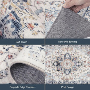 Homcomoda Vintage Area Rug 5x8 Washable Living Room Rug Indoor Non-Slip Print Accent Rugs for Bedroom Distressed Thin Throw Rugs Carpet for Living Room Dining Room Kitchen