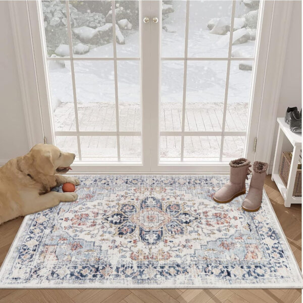 Homcomoda Vintage Area Rug 5x8 Washable Living Room Rug Indoor Non-Slip Print Accent Rugs for Bedroom Distressed Thin Throw Rugs Carpet for Living Room Dining Room Kitchen