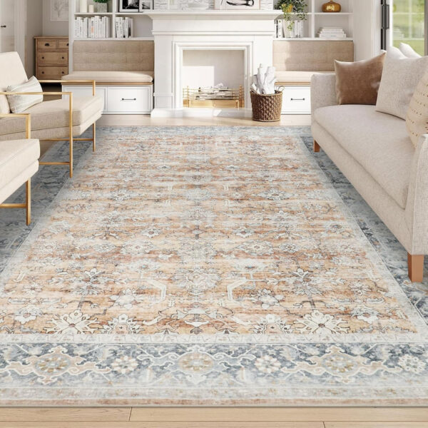 Homcomoda Vintage Area Rug 5x8 Washable Living Room Rug Indoor Non-Slip Print Accent Rugs for Bedroom Distressed Thin Throw Rugs Carpet for Living Room Dining Room Kitchen