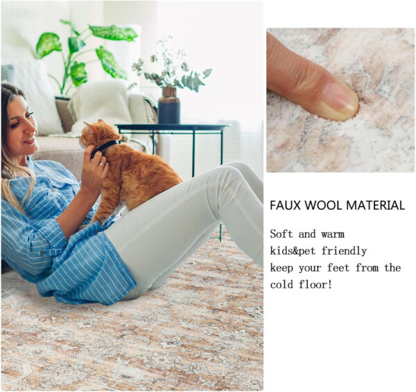 Homcomoda Vintage Area Rug 5x8 Washable Living Room Rug Indoor Non-Slip Print Accent Rugs for Bedroom Distressed Thin Throw Rugs Carpet for Living Room Dining Room Kitchen