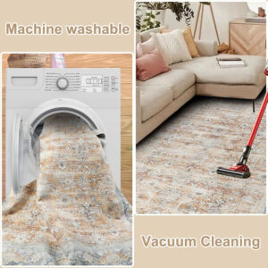 Homcomoda Vintage Area Rug 5x8 Washable Living Room Rug Indoor Non-Slip Print Accent Rugs for Bedroom Distressed Thin Throw Rugs Carpet for Living Room Dining Room Kitchen