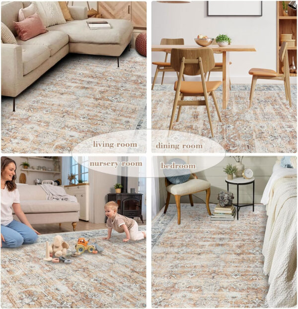 Homcomoda Vintage Area Rug 5x8 Washable Living Room Rug Indoor Non-Slip Print Accent Rugs for Bedroom Distressed Thin Throw Rugs Carpet for Living Room Dining Room Kitchen