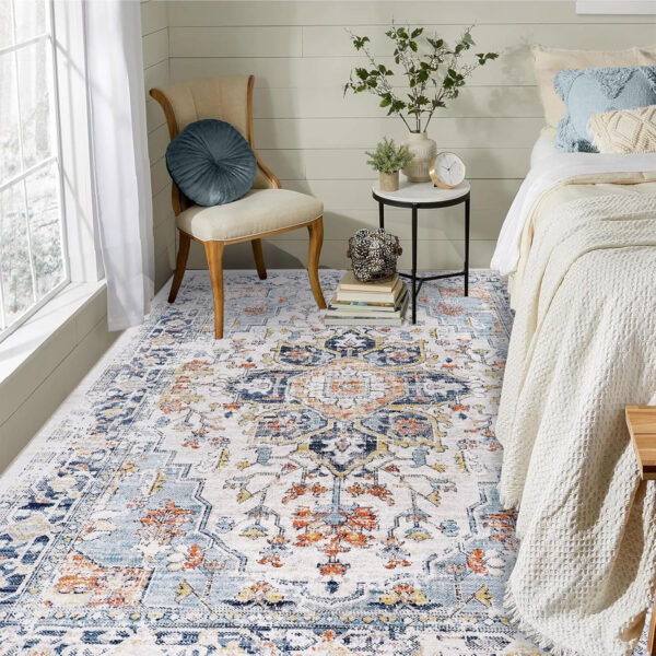 Homcomoda Vintage Area Rug 5x8 Washable Living Room Rug Indoor Non-Slip Print Accent Rugs for Bedroom Distressed Thin Throw Rugs Carpet for Living Room Dining Room Kitchen