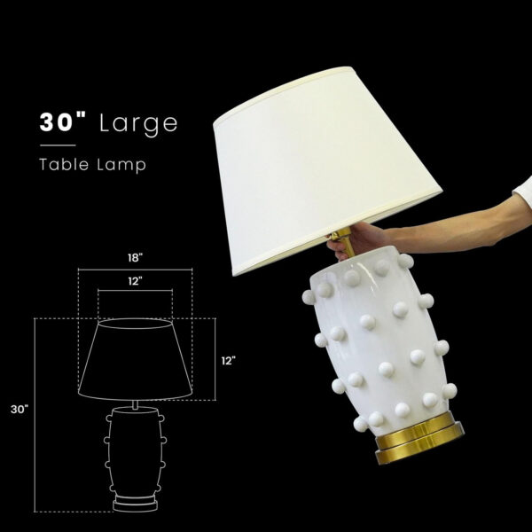68884d855dc1b7057b4b5943931d8b69d0d7845a71bec236ca279.jpg Modern Ceramic Linden Table Lamp - 30" White Ball Farmhouse Design, Classic Nightstand Large Linden Lamp Tapered Drum Shade for Living Room, Bedroom, Office, and Home (White)