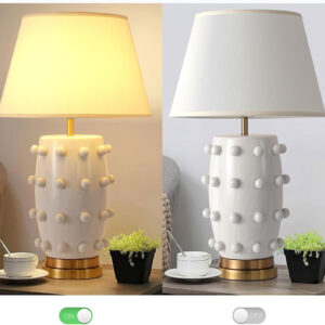 68884d872803f6d47c4d319fbf35cfdf63a8fa2b8586b738aa793.jpg Modern Ceramic Linden Table Lamp - 30" White Ball Farmhouse Design, Classic Nightstand Large Linden Lamp Tapered Drum Shade for Living Room, Bedroom, Office, and Home (White)