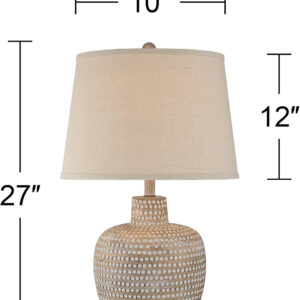 Regency Hill Glenn Rustic Southwestern Style Pot Table Lamps 27" Tall Set of 2 Dappled Sandy Beige Oatmeal Fabric Drum Shades for Living Room Bedroom House Bedside Nightstand Home Office