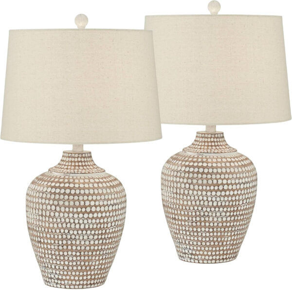 Regency Hill Alese 23 1/2" High Textured Dot Jug Small Farmhouse Rustic Coastal Accent Table Lamps Set of 2 Beige Light Earth Finish Single Oatmeal Shade Living Room Bedroom Bedside Nightstand House