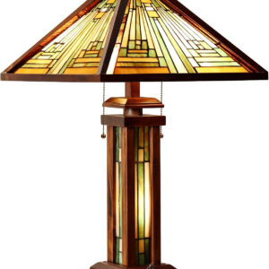 Capulina Tiffany Lamp Stained Glass Table Lamp 3-Light 15X15X26 Inches Amber Brown Wooden Base Tiffany Style Desk Lamp with Night Light Decor for Living Room Bedroom Home Office
