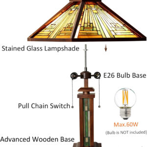 Capulina Tiffany Lamp Stained Glass Table Lamp 3-Light 15X15X26 Inches Amber Brown Wooden Base Tiffany Style Desk Lamp with Night Light Decor for Living Room Bedroom Home Office