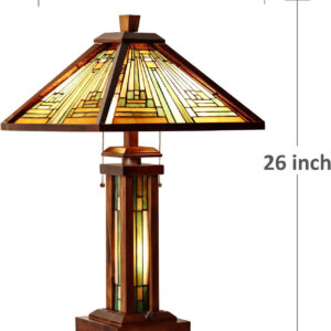 Capulina Tiffany Lamp Stained Glass Table Lamp 3-Light 15X15X26 Inches Amber Brown Wooden Base Tiffany Style Desk Lamp with Night Light Decor for Living Room Bedroom Home Office