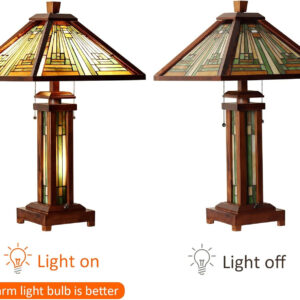 Capulina Tiffany Lamp Stained Glass Table Lamp 3-Light 15X15X26 Inches Amber Brown Wooden Base Tiffany Style Desk Lamp with Night Light Decor for Living Room Bedroom Home Office