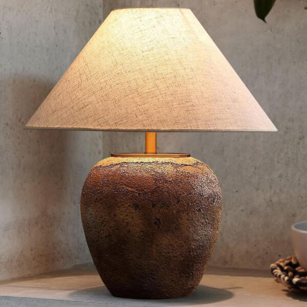 68884ecd99b58dbc6c42fac578240749abf48f5b5adcc793d4ad8.jpg Rustic Farmhouse Clay Pot Table Lamps 19.6" Tall Ceramic Table Lamp, American Southwestern Textured Ceramic Lamp Body with White Textured Shade Bedside Table Lamp for Living Room Bedroom Office