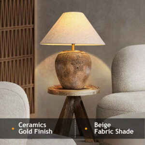 68884ecf0d59165fb95a9ffb79671eb33a8557367aad4658e4a91.jpg Rustic Farmhouse Clay Pot Table Lamps 19.6" Tall Ceramic Table Lamp, American Southwestern Textured Ceramic Lamp Body with White Textured Shade Bedside Table Lamp for Living Room Bedroom Office