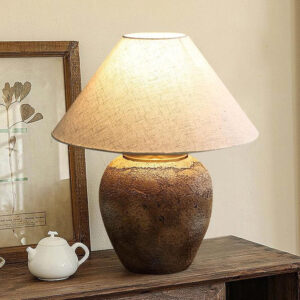 68884ed0936c1bd30de93cbb6060601e408ca05b50d4c578c7421.jpg Rustic Farmhouse Clay Pot Table Lamps 19.6" Tall Ceramic Table Lamp, American Southwestern Textured Ceramic Lamp Body with White Textured Shade Bedside Table Lamp for Living Room Bedroom Office