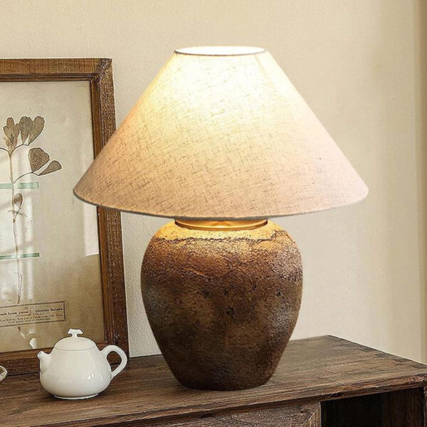 68884ed0936c1bd30de93cbb6060601e408ca05b50d4c578c7421.jpg Rustic Farmhouse Clay Pot Table Lamps 19.6" Tall Ceramic Table Lamp, American Southwestern Textured Ceramic Lamp Body with White Textured Shade Bedside Table Lamp for Living Room Bedroom Office