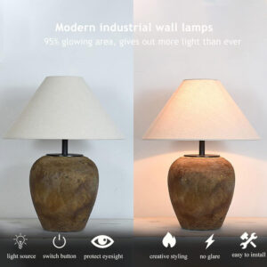 68884ed3eec922184edba01a54cf07ba4161e4d50a21b63eccdba.jpg Rustic Farmhouse Clay Pot Table Lamps 19.6" Tall Ceramic Table Lamp, American Southwestern Textured Ceramic Lamp Body with White Textured Shade Bedside Table Lamp for Living Room Bedroom Office