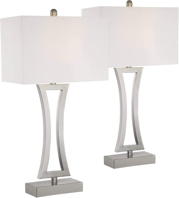360 Lighting Roxie Modern Table Lamps 31" Tall Set of 2 with Dimmers Brushed Nickel Off White Fabric Rectangular Shade for Bedroom Living Room House Bedside Nightstand Home Office Entryway