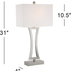 360 Lighting Roxie Modern Table Lamps 31" Tall Set of 2 with Dimmers Brushed Nickel Off White Fabric Rectangular Shade for Bedroom Living Room House Bedside Nightstand Home Office Entryway