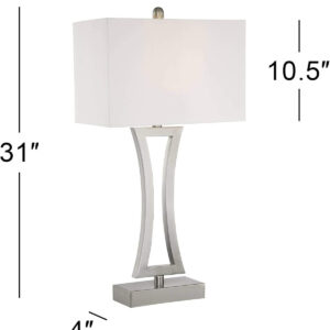 360 Lighting Roxie Modern Table Lamps 31" Tall Set of 2 with Dimmers Brushed Nickel Off White Fabric Rectangular Shade for Bedroom Living Room House Bedside Nightstand Home Office Entryway