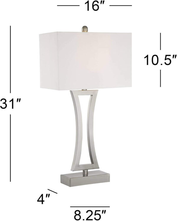 360 Lighting Roxie Modern Table Lamps 31" Tall Set of 2 with Dimmers Brushed Nickel Off White Fabric Rectangular Shade for Bedroom Living Room House Bedside Nightstand Home Office Entryway