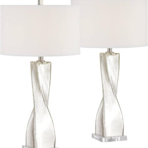 68884f4b8e2595038f8462d1077ddccce2579a4b9ed4a23086ff0.jpg Possini Euro Design Oirin 32 1/4" Tall Large Modern Luxe End Table Lamps Set of 2 Crackle Silver Finish Mercury Glass White Shade Living Room Bedroom Bedside Nightstand House Office Home Reading