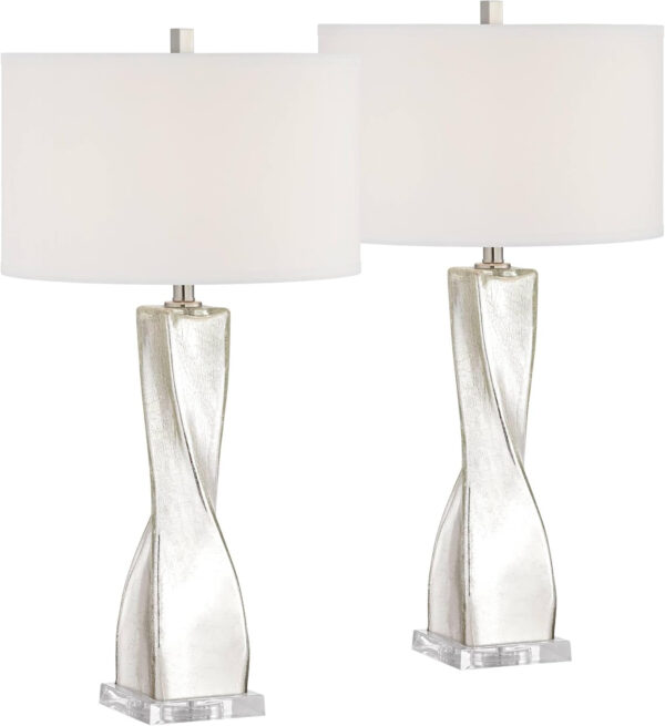 68884f4b8e2595038f8462d1077ddccce2579a4b9ed4a23086ff0.jpg Possini Euro Design Oirin 32 1/4" Tall Large Modern Luxe End Table Lamps Set of 2 Crackle Silver Finish Mercury Glass White Shade Living Room Bedroom Bedside Nightstand House Office Home Reading
