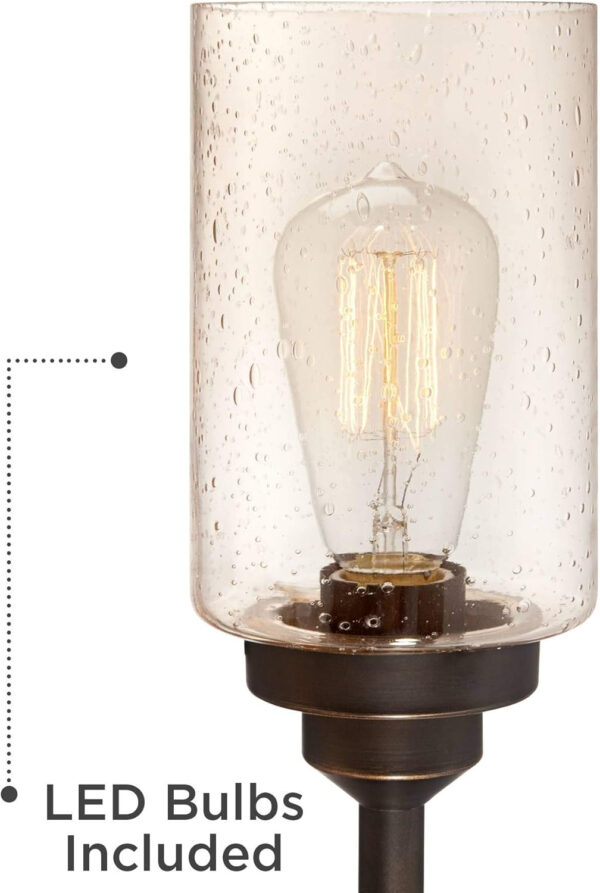 68884f68bafe3bb5a44858b4ad1ddc4e6d5d117d4aefd3b4cf5eb.jpg Franklin Iron Works Libby Modern Industrial Rustic Farmhouse Table Lamp 30" Tall Full Size Bronze Metal 3-Light LED Amber Seeded Cylinder Glass for Living Room Bedroom House Bedside Nightstand