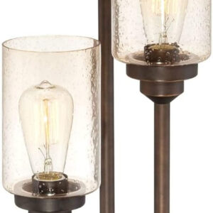 68884f6e2d638fdd1fdd7990d8405e64436b57e61666b2b018bd5.jpg Franklin Iron Works Libby Modern Industrial Rustic Farmhouse Table Lamp 30" Tall Full Size Bronze Metal 3-Light LED Amber Seeded Cylinder Glass for Living Room Bedroom House Bedside Nightstand