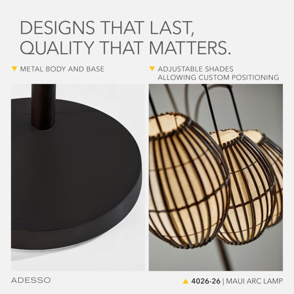 Adesso Maui Arc Floor Lamp with 3 Movable Shades & Adjustable Height- Perfect Lighting for Bedroom, Living Room and Corner Decor, Antique Bronze