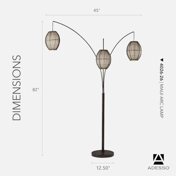 Adesso Maui Arc Floor Lamp with 3 Movable Shades & Adjustable Height- Perfect Lighting for Bedroom, Living Room and Corner Decor, Antique Bronze